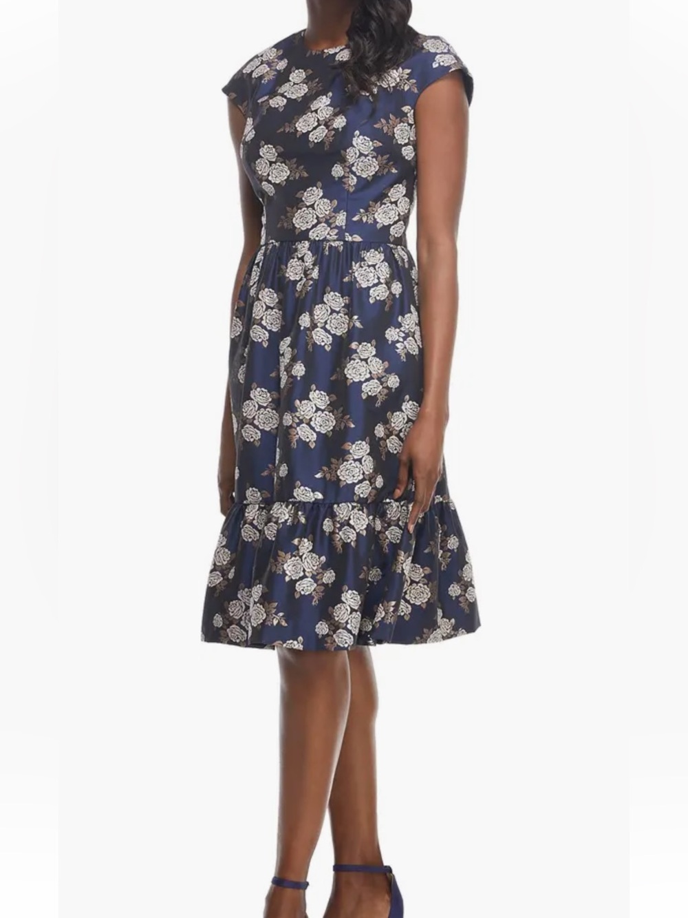 Gal Meets Glam Jenny Wallpaper Rose Navy Blue Floral Dress Size 2